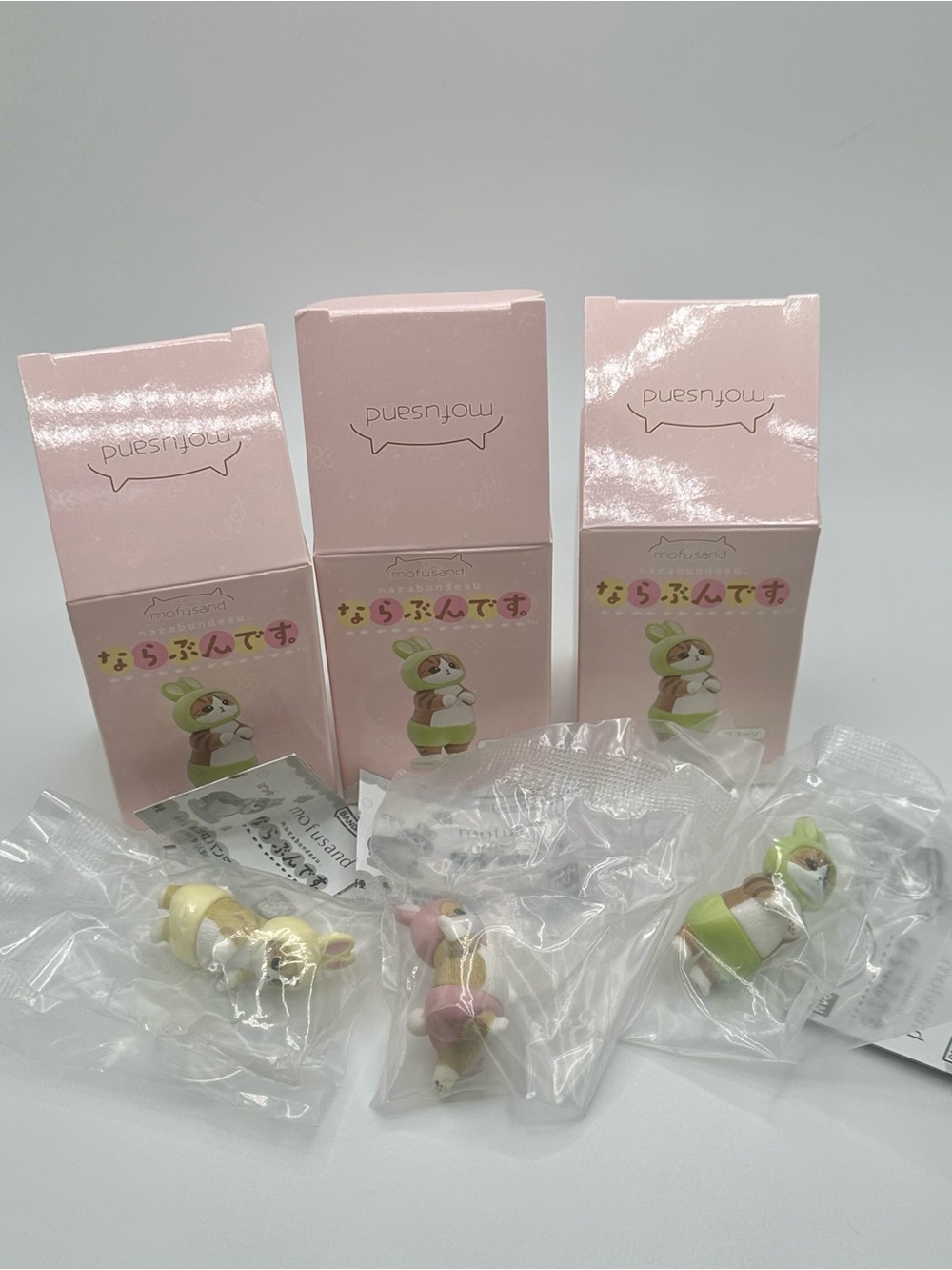 Lot of 3 Mofusand Bunny Rabbit Costume Cat Figures New Opened Confirmed Set